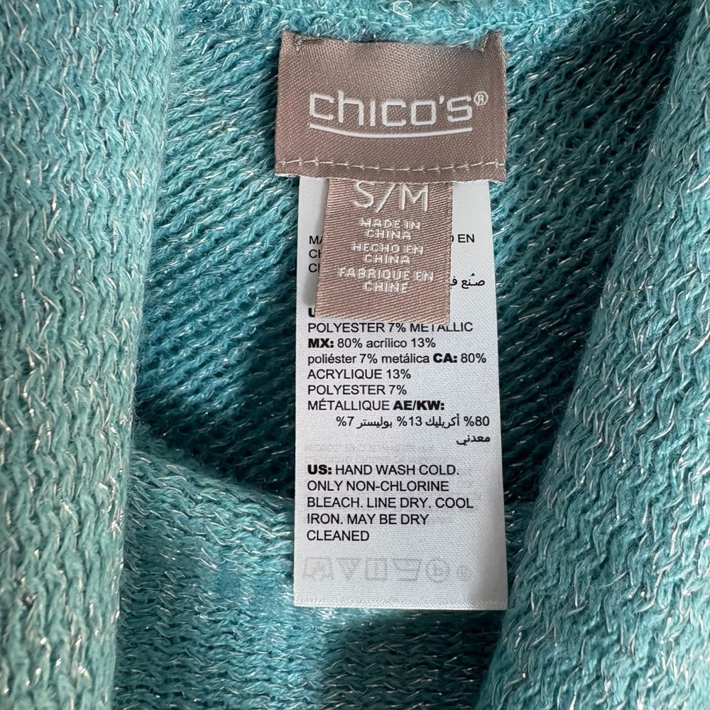 CHICOs Knit Cowl Neck Poncho with Fringe in Teal Ombré Size S/M — SO PRETTY!!! - Picture 6 of 9